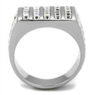 Stylish stainless steel fashion ring with textured design and sparkling accents for men