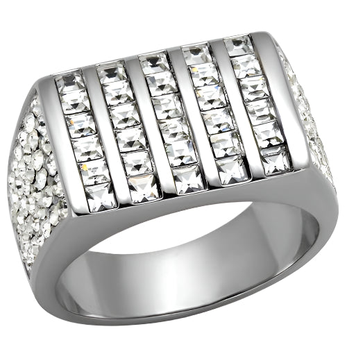 Stainless steel fashion ring featuring a bold design with sparkling stones for stylish men's accessories