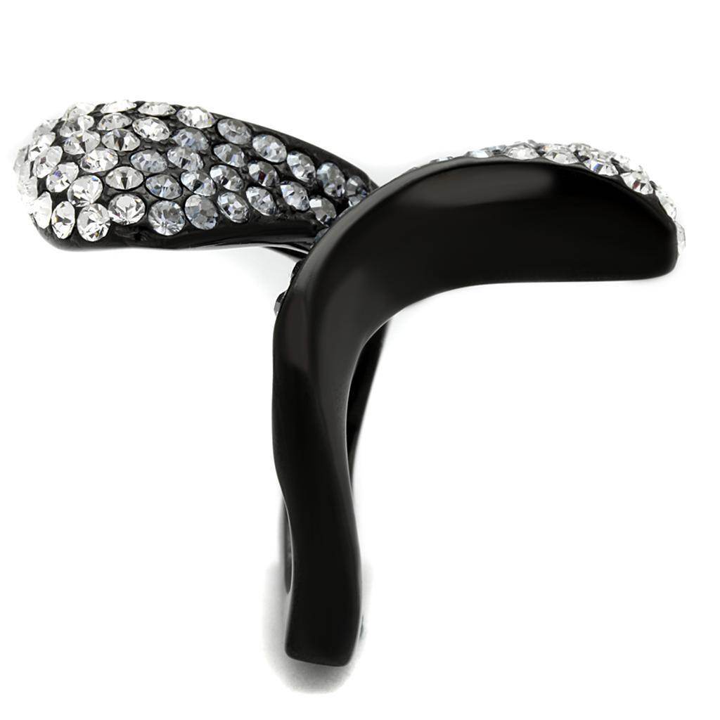 Trendy stainless steel fashion rings with black finish and sparkling rhinestones for women