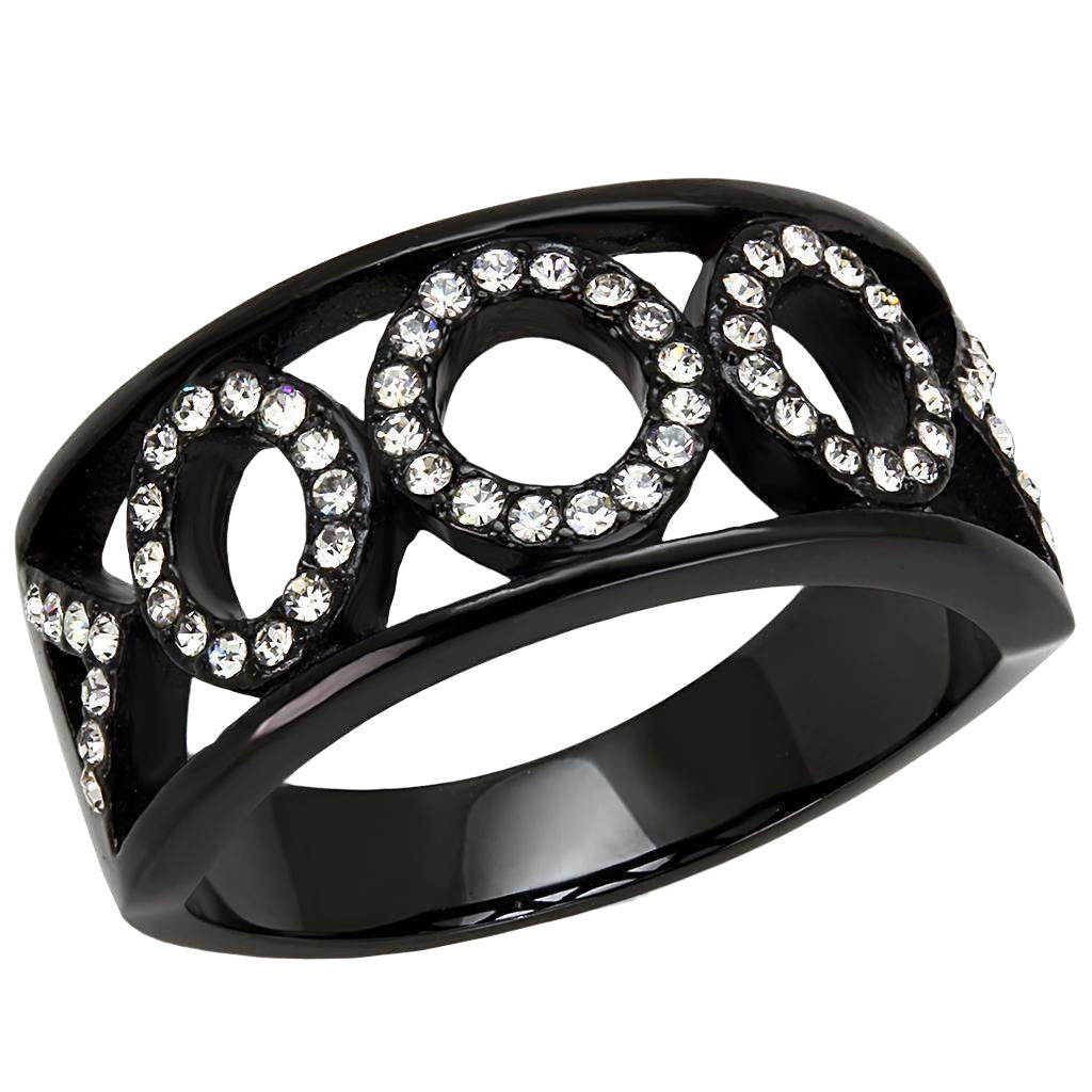 Women Stainless Steel Synthetic Crystal Rings Black O - VacationGrabs