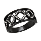 Women Stainless Steel Synthetic Crystal Rings Black O - VacationGrabs