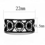 Stainless steel fashion rings with crystal accents and black finish, measuring 22mm in width