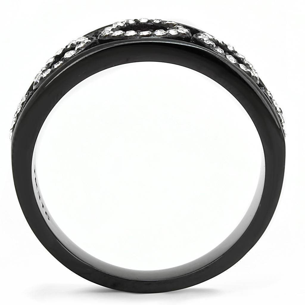 Black stainless steel fashion rings with sparkling accents for stylish women
