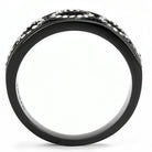 Black stainless steel fashion rings with sparkling accents for stylish women