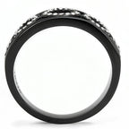 Black stainless steel fashion rings with sparkling accents for stylish women