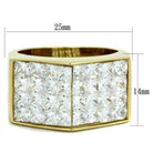 Gold-plated stainless steel jewelry for men ring featuring a large cubic zirconia stone setting