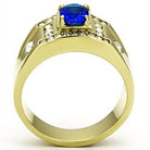 Stylish stainless steel jewelry for men ring with a blue gemstone and sparkling accents