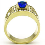 Stylish stainless steel jewelry for men ring with a blue gemstone and sparkling accents