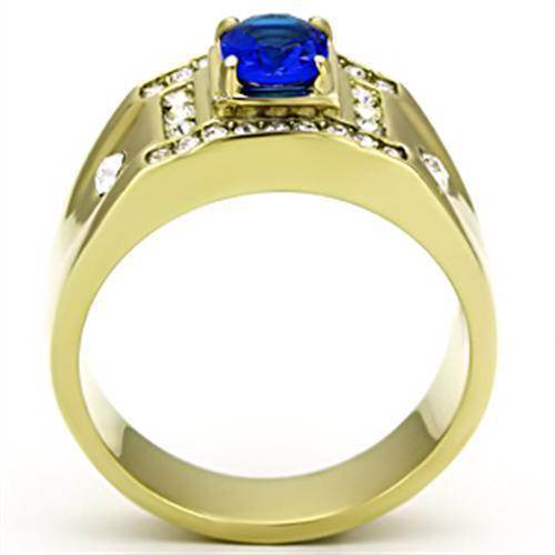 Stylish stainless steel jewelry for men ring with a blue gemstone and sparkling accents