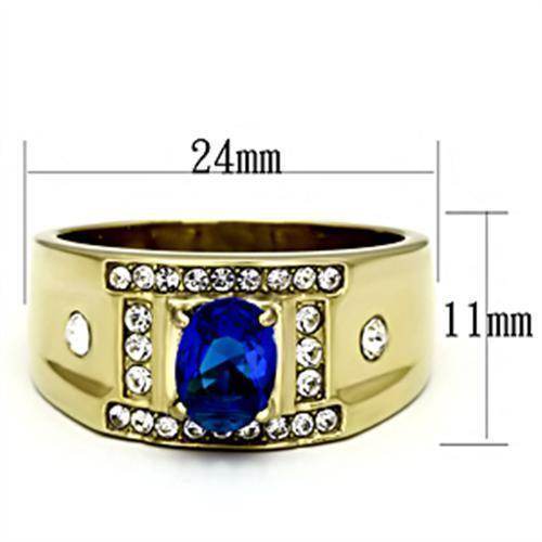 Gold Stainless Steel Ring for Men with Blue Gem and Clear Crystals, part of stainless steel jewelry for men