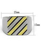 Stainless steel men's fashion ring with a yellow and black striped design and polished finish