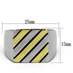 Stainless steel men's fashion ring with a yellow and black striped design and polished finish