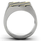 Stylish stainless steel men's fashion ring with a polished finish and unique design elements