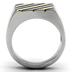 Stylish stainless steel men's fashion ring with a polished finish and unique design elements