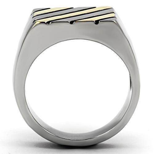 Stylish stainless steel men's fashion ring with a polished finish and unique design elements