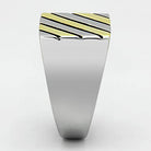 Stylish stainless steel men's fashion ring with a sleek design and gold accent lines