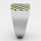 Stylish stainless steel men's fashion ring with a sleek design and gold accent lines