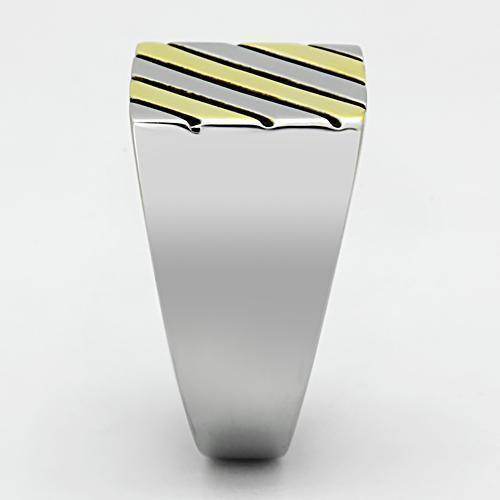 Stylish stainless steel men's fashion ring with a sleek design and gold accent lines
