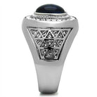 Stainless steel mens jewelry ring featuring intricate geometric patterns and a dark stone top