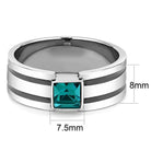 Stylish stainless steel mens jewelry ring with a turquoise gemstone and dual stripe design