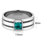 Stylish stainless steel mens jewelry ring with a turquoise gemstone and dual stripe design