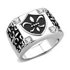 Men's stainless steel mens ring with floral design and sparkling accents for stylish accessories