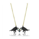 Beautiful stainless steel necklace gift for her featuring black birds and an opal gemstone