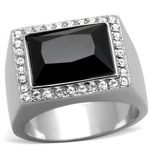 VacationGrabs stainless steel onyx ring with sparkling stones and a large black gemstone centerpiece