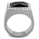 VacationGrabs stainless steel onyx ring with a large rectangular onyx stone and sparkling accents