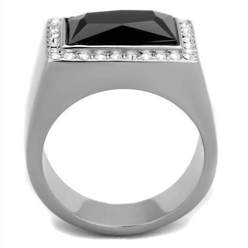 VacationGrabs stainless steel onyx ring with a large rectangular onyx stone and sparkling accents