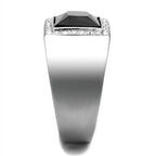 Men's stainless steel onyx ring with a square cut stone and accent diamonds for a modern look