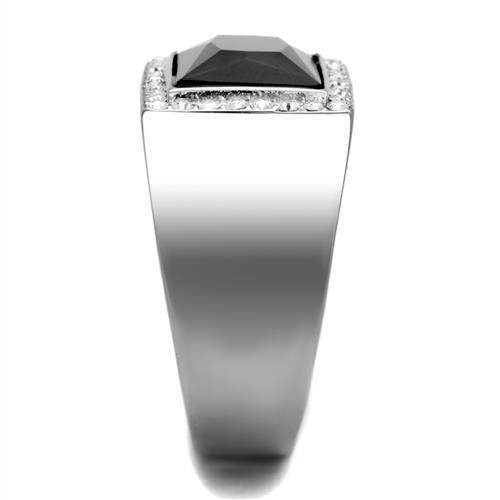 Men's stainless steel onyx ring with a square cut stone and accent diamonds for a modern look