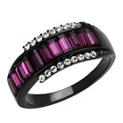 Stainless steel purple ring featuring elegant gemstones and a chic design for fashionable women