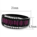 Stainless steel purple ring featuring purple baguette stones and sparkling clear accents