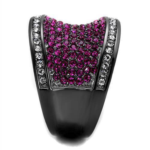 Stainless steel purple ring adorned with sparkling pink and clear stones for a stunning elegant look
