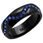 Black stainless steel sapphire jewelry ring with blue gemstones elegantly set along the band