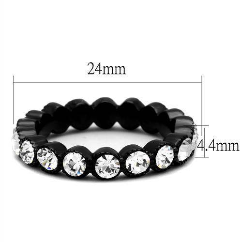 Stainless steel scallop ring with sparkling crystals and a smooth black band