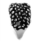 Unique stainless steel silver tone ring with textured surface and distinct design for men's jewelry