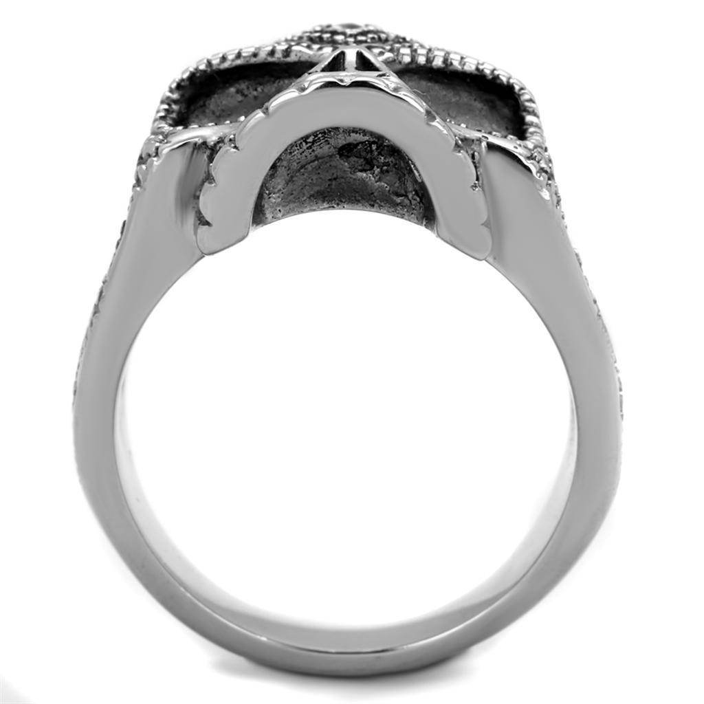 Stainless steel skull jewelry ring with intricate detailing and smooth polished finish