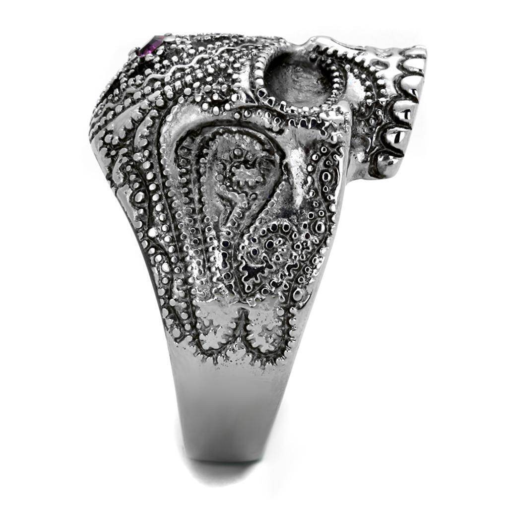 Men's stainless steel skull jewelry ring featuring intricate octopus design and gemstone detail