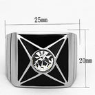 Stylish men's star design crystal rings in silver with a black enamel finish and central crystal
