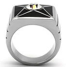Men's star design crystal rings featuring a bold square shape with a central sparkling gem