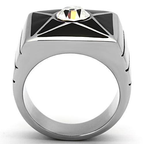 Men's star design crystal rings featuring a bold square shape with a central sparkling gem