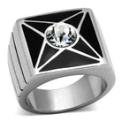 Men's star design crystal rings featuring a central crystal on a sleek black and silver band
