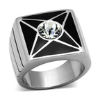 Men's star design crystal rings featuring a central crystal on a sleek black and silver band