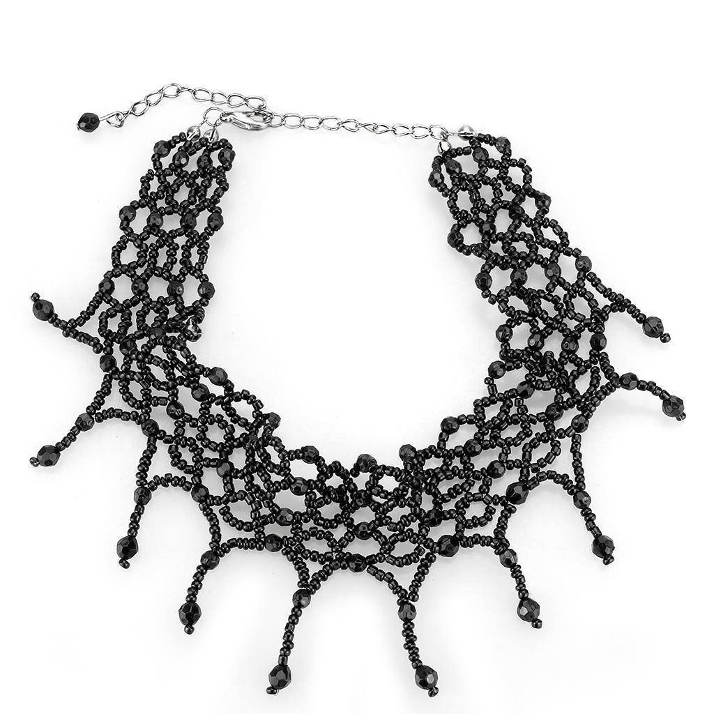Unique black statement choker necklace for women with intricate beaded design and adjustable chain