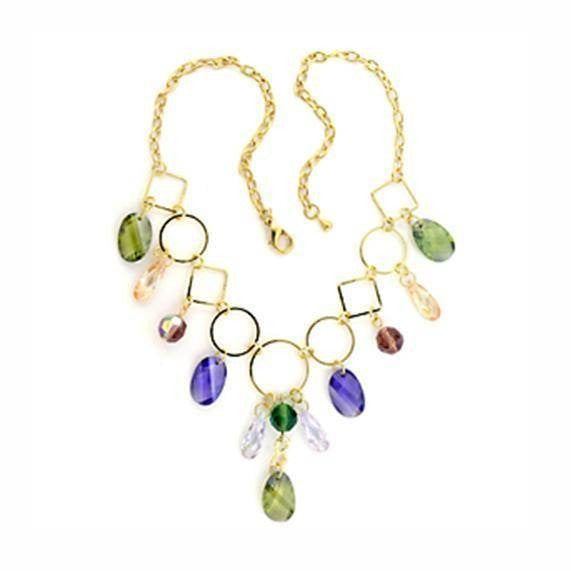 VacationGrabs statement necklace for women vacation style with colorful gemstones and gold chain
