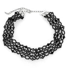 Elegant statement necklace rhodium brass with black beaded design for a bold fashion look