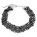 Elegant statement necklace rhodium brass with black beaded design for a bold fashion look