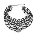 Unique statement necklace rhodium brass with layered black beading for elegant style